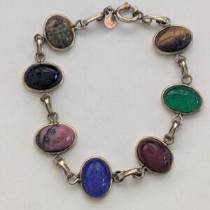 Vintage RONCI 12KT G.F. (gold filled) Multi Gemstone Scarab Bracelet